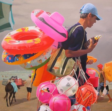 Peinture intitulée "the beach" par Edmond Gjikopulli, Œuvre d'art originale, Huile
