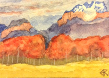 Картина под названием "Rocky Mountain land…" - Gregory Paul Kampwirth, Подлинное произведение искусства, Акварель