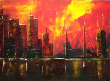 Peinture intitulée "NEW-YORK FLAMBOYANT" par Katie Guittard, Œuvre d'art originale, Huile
