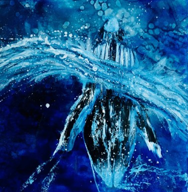 Peinture intitulée "L’envol de l’orque" par Katie Guittard, Œuvre d'art originale, Huile