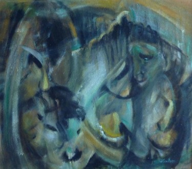 Peinture intitulée "Masques à plat" par Gérard Koelen, Œuvre d'art originale, Huile