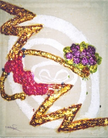 Картина под названием "bouquet de violettes" - Georges Koutsandreou, Подлинное произведение искусства