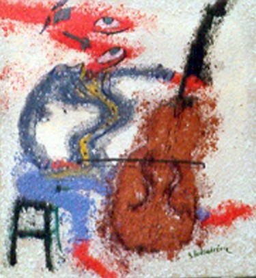 Painting titled "violonceliste" by Georges Koutsandreou, Original Artwork