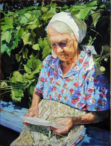 Painting titled "Письмо от внука" by Tatiana Gladkova, Original Artwork