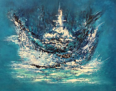 Painting titled "Корабль (Boat)" by Marina Gladush, Original Artwork, Acrylic Mounted on Wood Stretcher frame