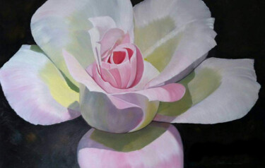 Painting titled "Pink Rose" by Gladys Gonzales-Sceirine, Original Artwork, Oil