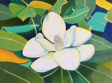 Painting titled "Magnolia 5" by Gladys Jimenez, Original Artwork, Oil