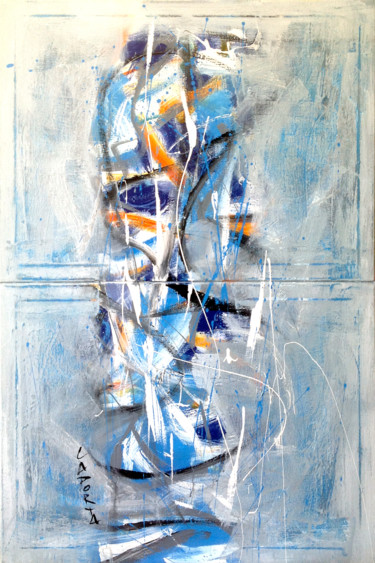 Peinture intitulée "Totem bleu.jpg" par Gilbert Laporta, Œuvre d'art originale, Acrylique