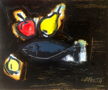 Painting titled "Poisson trois fruit…" by Gilbert Laporta, Original Artwork, Acrylic