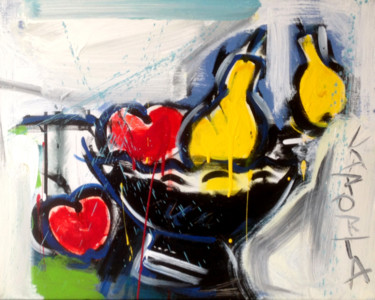 Peinture intitulée "4 fruits compotier…" par Gilbert Laporta, Œuvre d'art originale, Acrylique