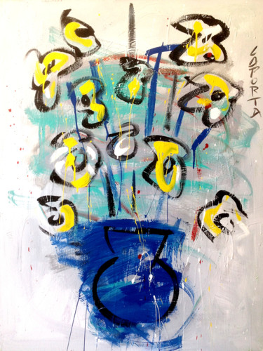 Peinture intitulée "Pot bleu.jpg" par Gilbert Laporta, Œuvre d'art originale, Acrylique
