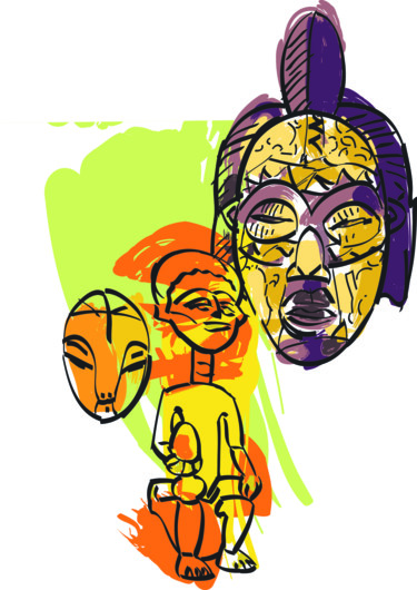 Digital Arts titled "Masques et statuett…" by Gilbert Laporta, Original Artwork, 2D Digital Work