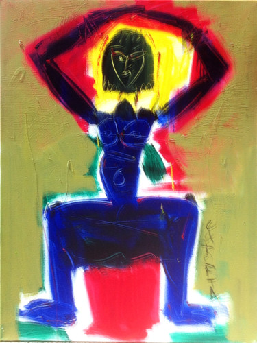 Peinture intitulée "Nu bleu assis" par Gilbert Laporta, Œuvre d'art originale, Acrylique