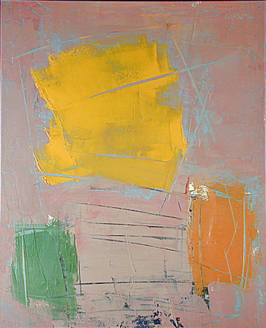 Картина под названием "Jaune Orange Vert" - Gilbert Laporta, Подлинное произведение искусства, Масло