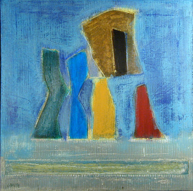 Painting titled "Quatre silhouettes…" by Gilbert Laporta, Original Artwork, Acrylic