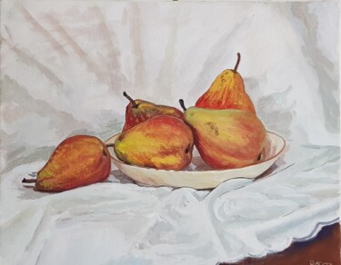 Painting titled "Poires" by Glaréole, Original Artwork, Oil