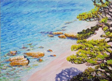 Malerei mit dem Titel "La plage depuis le…" von Glaréole, Original-Kunstwerk, Acryl