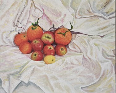 Painting titled "Fruits sur un dras" by Glaréole, Original Artwork, Acrylic