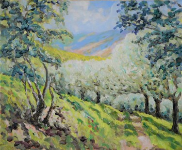 Peinture intitulée "L'oliveraie en mai" par Glaréole, Œuvre d'art originale, Huile