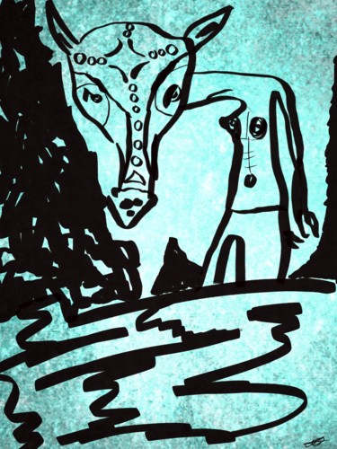 Digitale Kunst mit dem Titel "Space Elk" von Gl, Original-Kunstwerk, Digitale Malerei