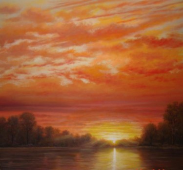 Painting titled "River of Gold" by Jerrie Glasper, Original Artwork, Oil