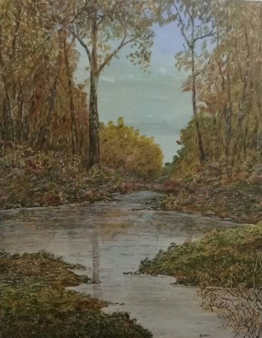 Painting titled "Lago e vegetação" by Glauco, Original Artwork, Acrylic