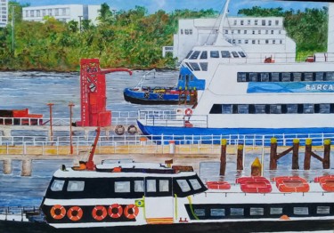 Painting titled "Ferry Boats" by Glauco, Original Artwork, Acrylic
