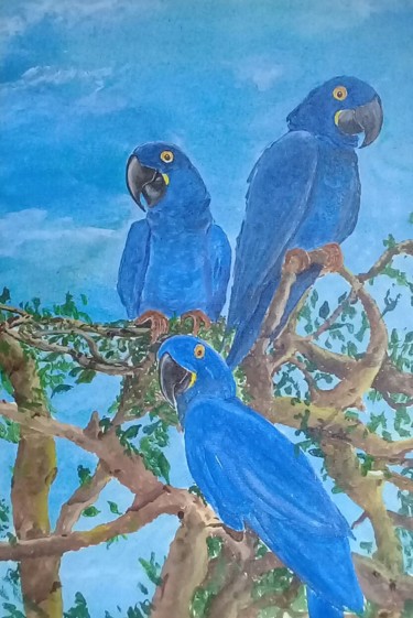Painting titled "Blue Brazilian Parr…" by Glauco, Original Artwork
