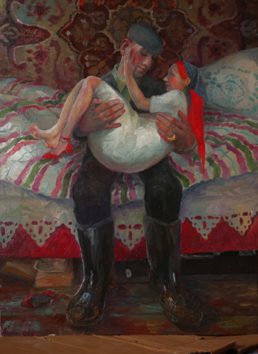 Картина под названием "GROOM AND BRIDE(TIL…" - Moimoi, Подлинное произведение искусства, Масло