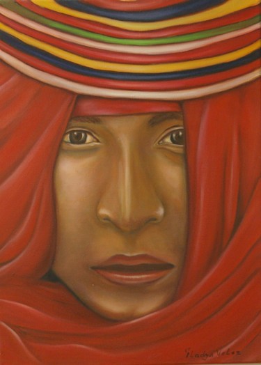 Schilderij getiteld "Native american" door Gladys Velez, Origineel Kunstwerk, Olie