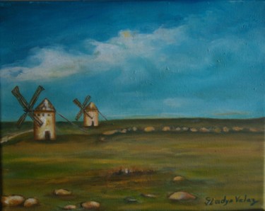 Pittura intitolato "windmills." da Gladys Velez, Opera d'arte originale, Olio