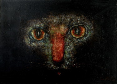 Painting titled "Cat" by Michele Carosella, Original Artwork, Tempera