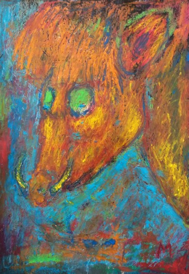 Dessin intitulée "Little babirusa" par Michele Carosella, Œuvre d'art originale, Pastel