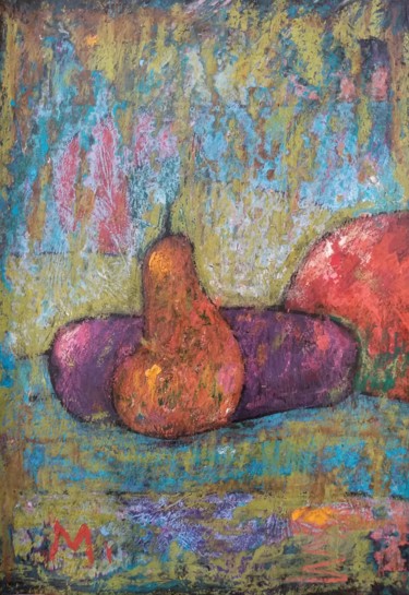 Рисунок под названием "Pear, aubergine, to…" - Michele Carosella, Подлинное произведение искусства, Пастель