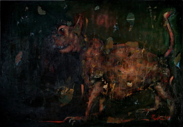 Malerei mit dem Titel "Darkness cat" von Michele Carosella, Original-Kunstwerk, Öl
