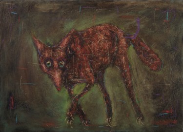Ζωγραφική με τίτλο "Fox. Night hunting." από Michele Carosella, Αυθεντικά έργα τέχνης, Λάδι