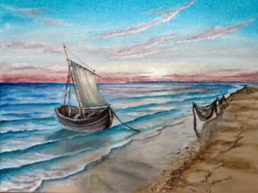 Pintura titulada "У рыбачьего поселка" por Gleb Blagozhnikov, Obra de arte original, Oleo