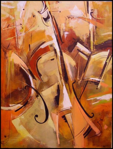 Painting titled "contrebasse-copie.j…" by Gleisner, Original Artwork, Oil