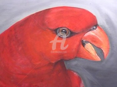 Painting titled "Red Lori" by Glenda Fell Jones, Original Artwork, Oil