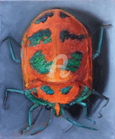 Painting titled "Jewel Beetle" by Glenda Fell Jones, Original Artwork, Oil