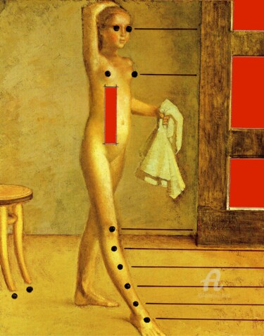 Digitale Kunst getiteld "Balthus rouge" door Glenn Varez, Origineel Kunstwerk, Collages