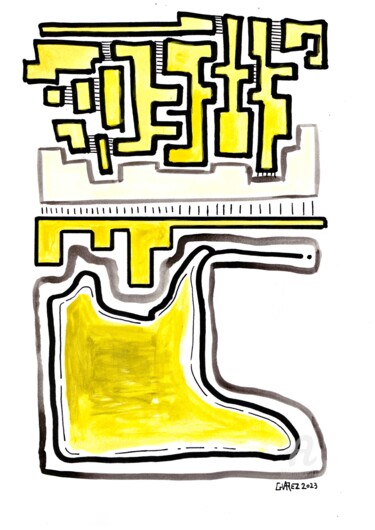 Digital Arts titled "Yellow  Maze" by Glenn Varez, Original Artwork, Digital Collage