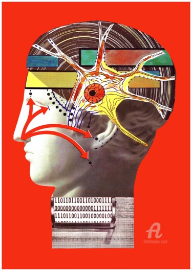 Digital Arts με τίτλο "Binary brain" από Glenn Varez, Αυθεντικά έργα τέχνης, Ψηφιακό Κολάζ