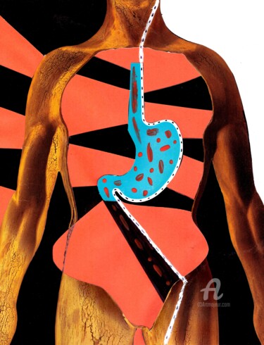 Digitale Kunst mit dem Titel "Blue stomach" von Glenn Varez, Original-Kunstwerk, Collagen