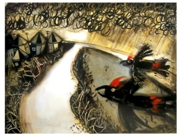 Painting titled "black cockatoo's" by Glenn Brady, Original Artwork