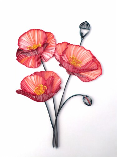 Skulptur mit dem Titel "Poppies flowers" von Glimpsecraft Priyanka, Original-Kunstwerk, Papier