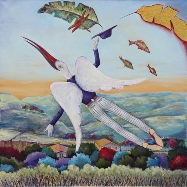 Peinture intitulée ""The Bird of Happin…" par Glo Bah, Œuvre d'art originale, Huile