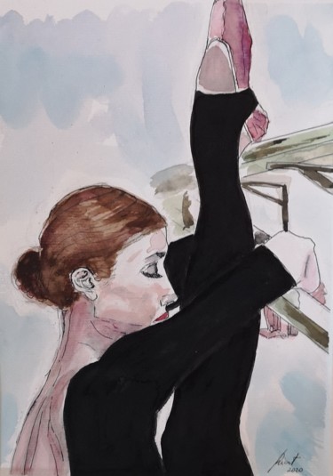 Schilderij getiteld "Bailarina" door G Riart, Origineel Kunstwerk, Aquarel Gemonteerd op Karton