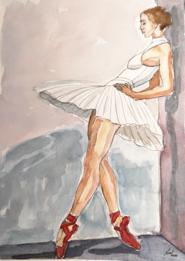 Painting titled "Dancing girl" by G Riart, Original Artwork, Watercolor Mounted on Cardboard