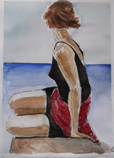 Painting titled "Horitzó" by G Riart, Original Artwork, Watercolor Mounted on Cardboard